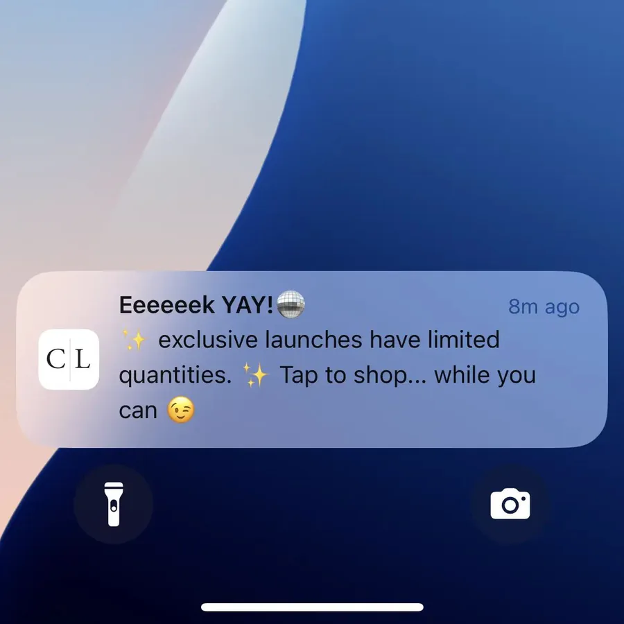 Caden Lane push notification: Eeeeeek YAY!. exclusive launches have limited ** Tap to shop... while you quantities. can