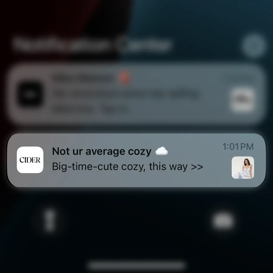Cider push notification: Not ur average cozy. Big-time-cute cozy, this way >>