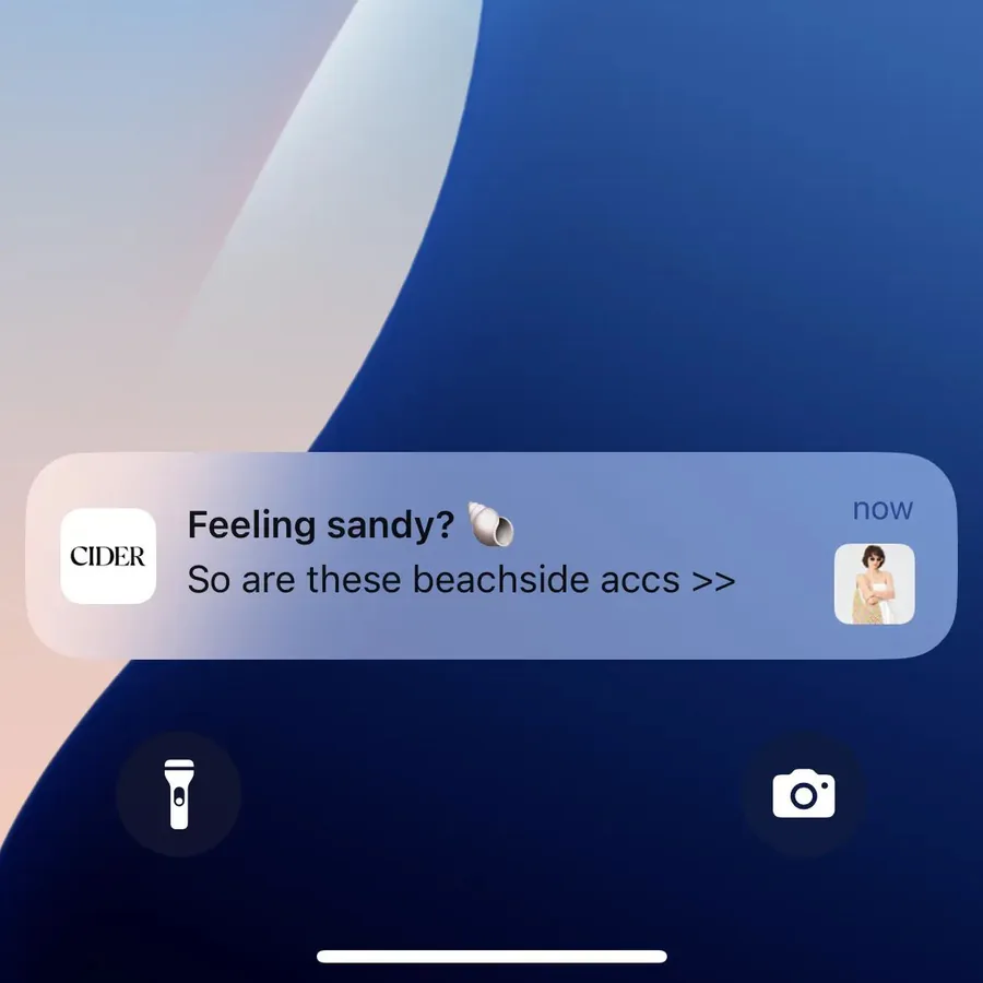 Cider push notification: Feeling sandy?. So are these beachside accs >>