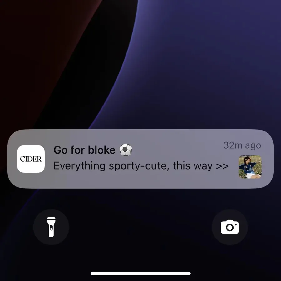 Cider push notification: Go for bloke (. Everything sporty-cute, this way >>