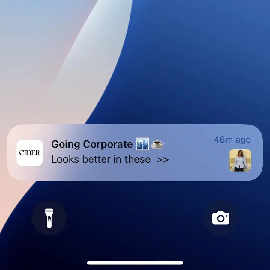 Cider push notification: Going Corporate. Looks better in these >>