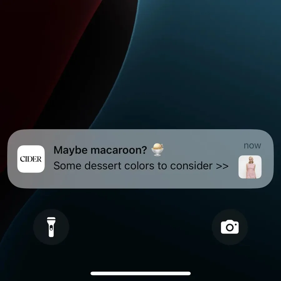 Cider push notification: Maybe macaroon?. Some dessert colors to consider ›>