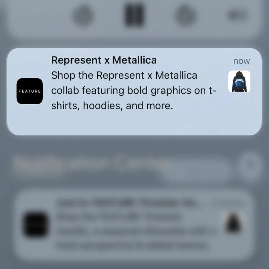 Feature push notification: Represent × Metallica. Shop the Represent × Metallica collab featuring bold graphics on t- shirts, hoodies, and more.