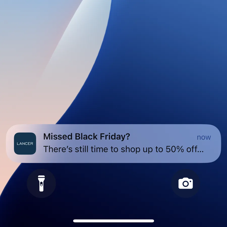 Lancer Skincare push notification: Missed Black Friday?. There's still time to shop up to 50% off...
