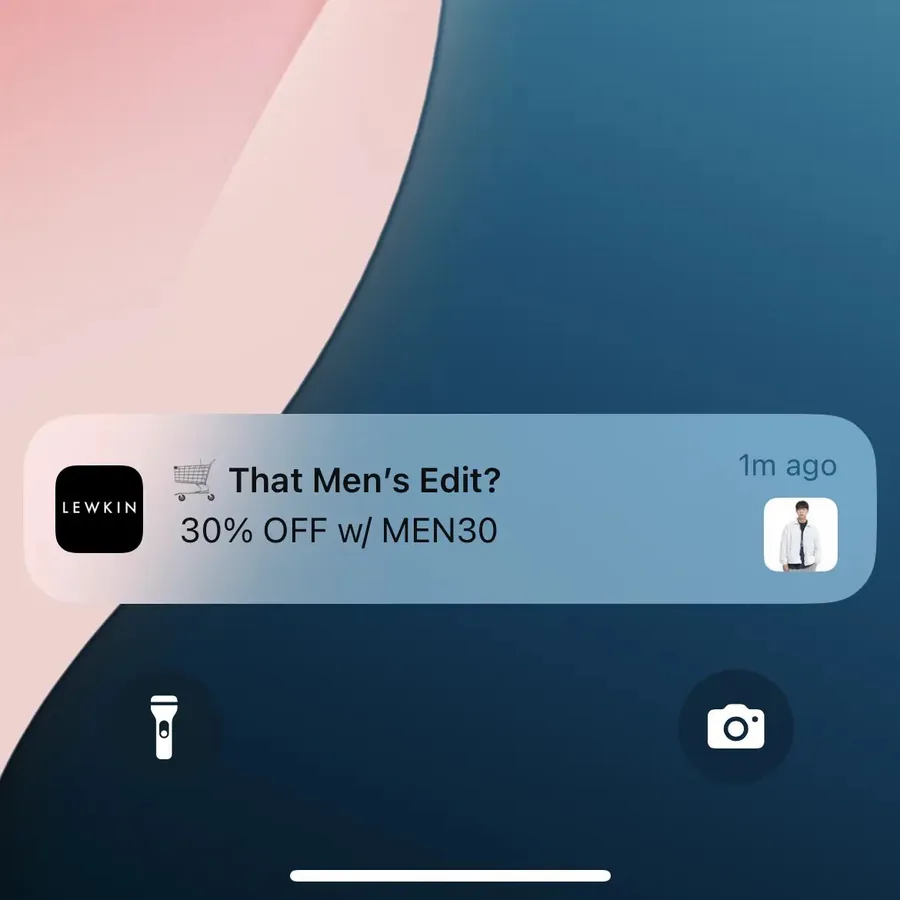 Lewkin push notification: That Men's Edit?. 30% OFF w/ MEN30