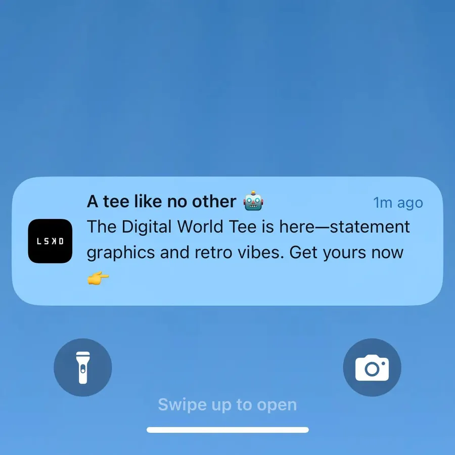 LSKD push notification: A tee like no other «. The Digital World Tee is here-statement graphics and retro vibes. Get yours now