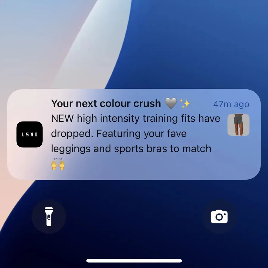 LSKD push notification: Your next colour crush. NEW high intensity training fits have dropped. Featuring your fave leggings and sports bras to match
