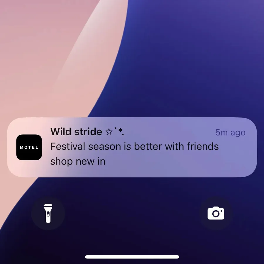 Motel Rocks push notification: Wild stride *°*. Festival season is better with friends shop new in