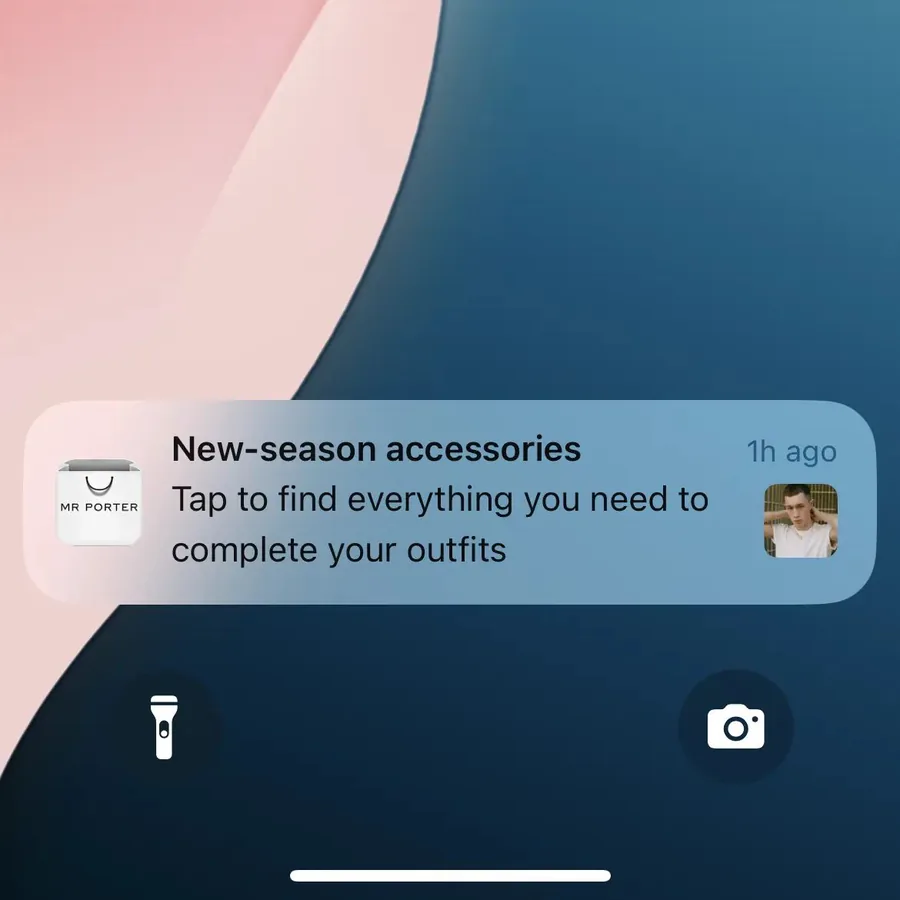 Mr Porter push notification: New-season accessories. Tap to find everything you need to complete your outfits