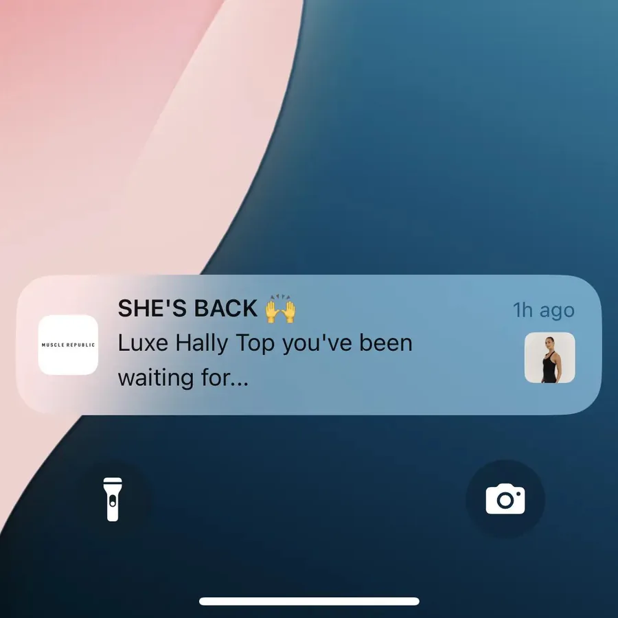 Muscle Republic push notification: SHE'S BACK. Luxe Hally Top you've been waiting for...
