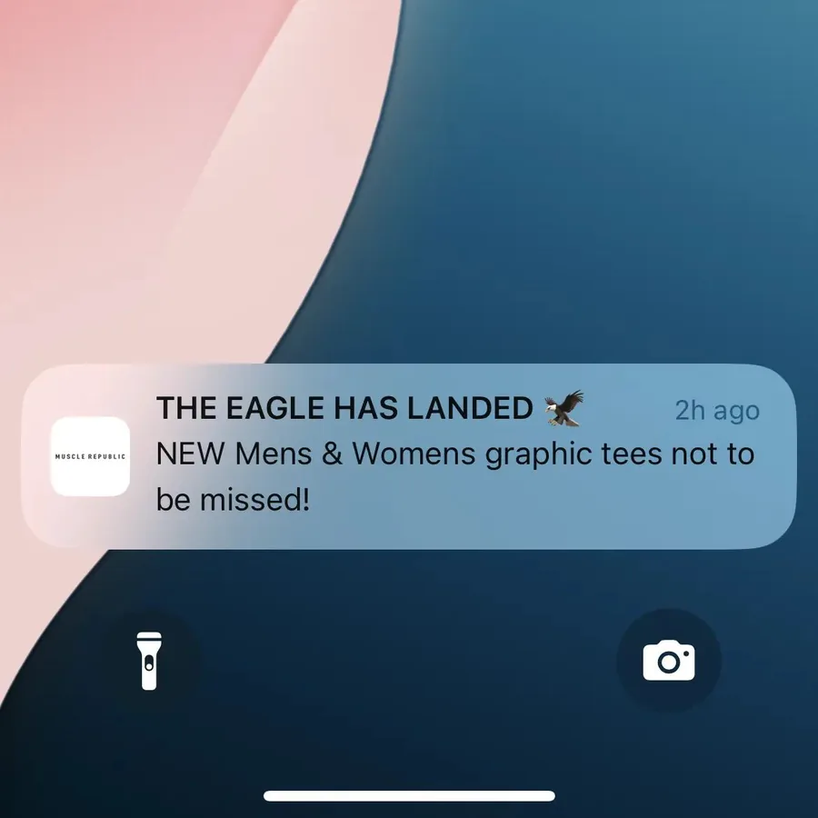 Muscle Republic push notification: THE EAGLE HAS LANDED. NEW Mens & Womens graphic tees not to be missed!