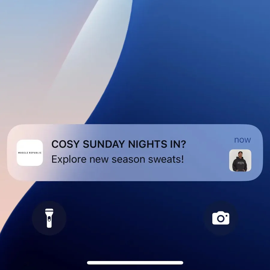 Muscle Republic push notification: COSY SUNDAY NIGHTS IN?. Explore new season sweats!