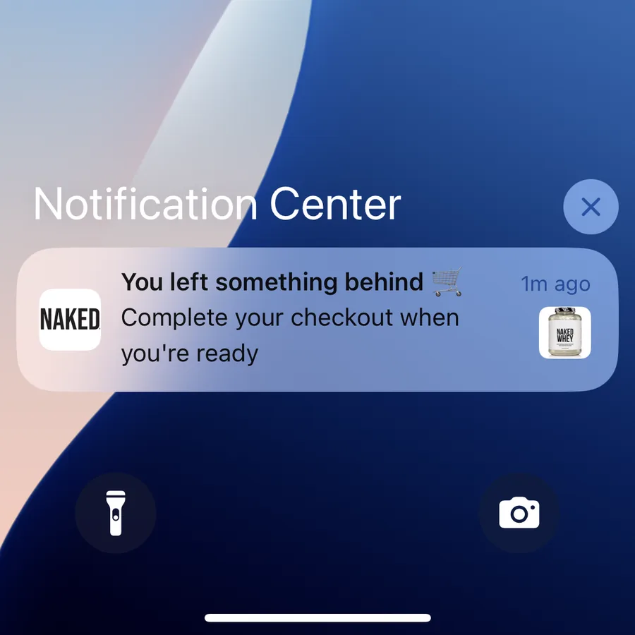 Naked Nutrition push notification: You left something behind. Complete your checkout when you're ready