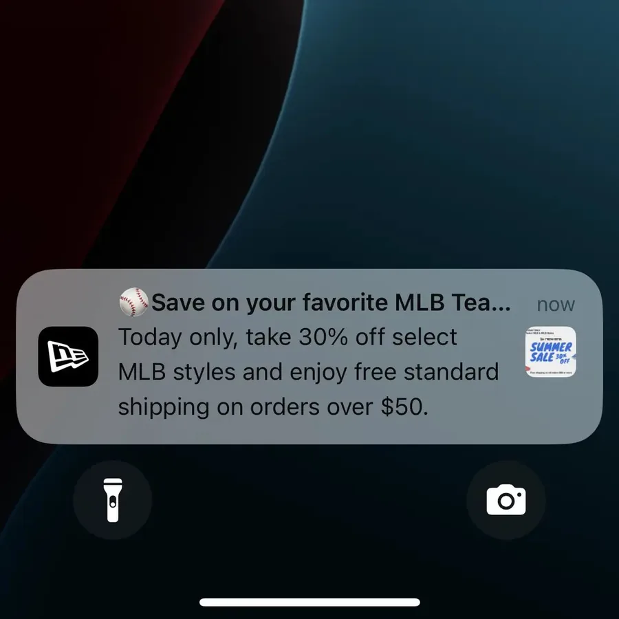 New Era push notification: Save on your favorite MLB Tea.... Today only, take 30% off select MLB styles and enjoy free standard shipping on orders over $50.