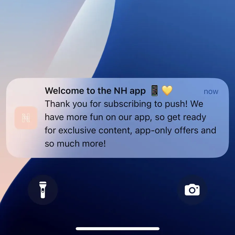 Nu Harvest push notification: Welcome to the NH app. Thank you for subscribing to push! We have more fun on our app, so get ready for exclusive content, app-only offers and so much more!