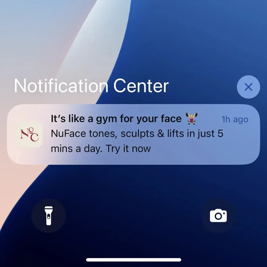 NumberC push notification: It's like a gym for your face. NuFace tones, sculpts & lifts in just 5 mins a day. Try it now