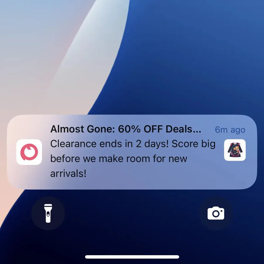 PatPat push notification: Almost Gone: 60% OFF Deals.... Clearance ends in 2 days! Score big before we make room for new arrivals!