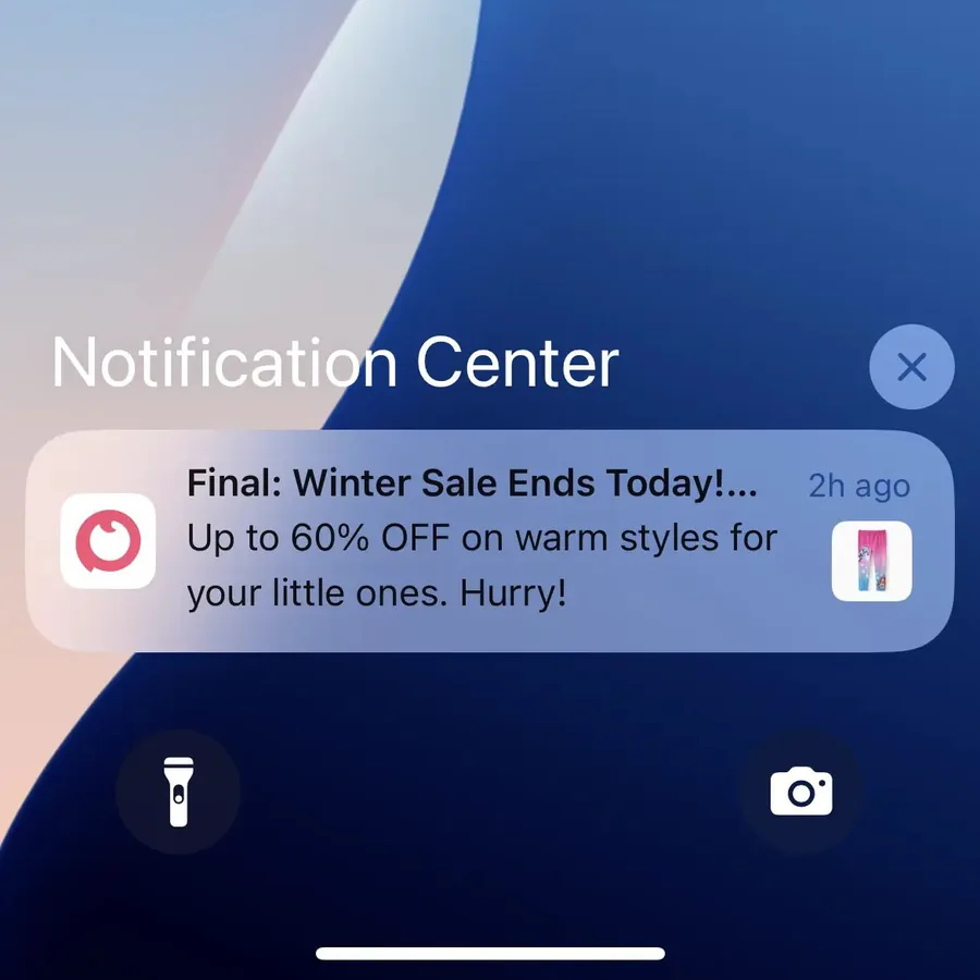 PatPat push notification: Final: Winter Sale Ends Today!.... Up to 60% OFF on warm styles for your little ones. Hurry!