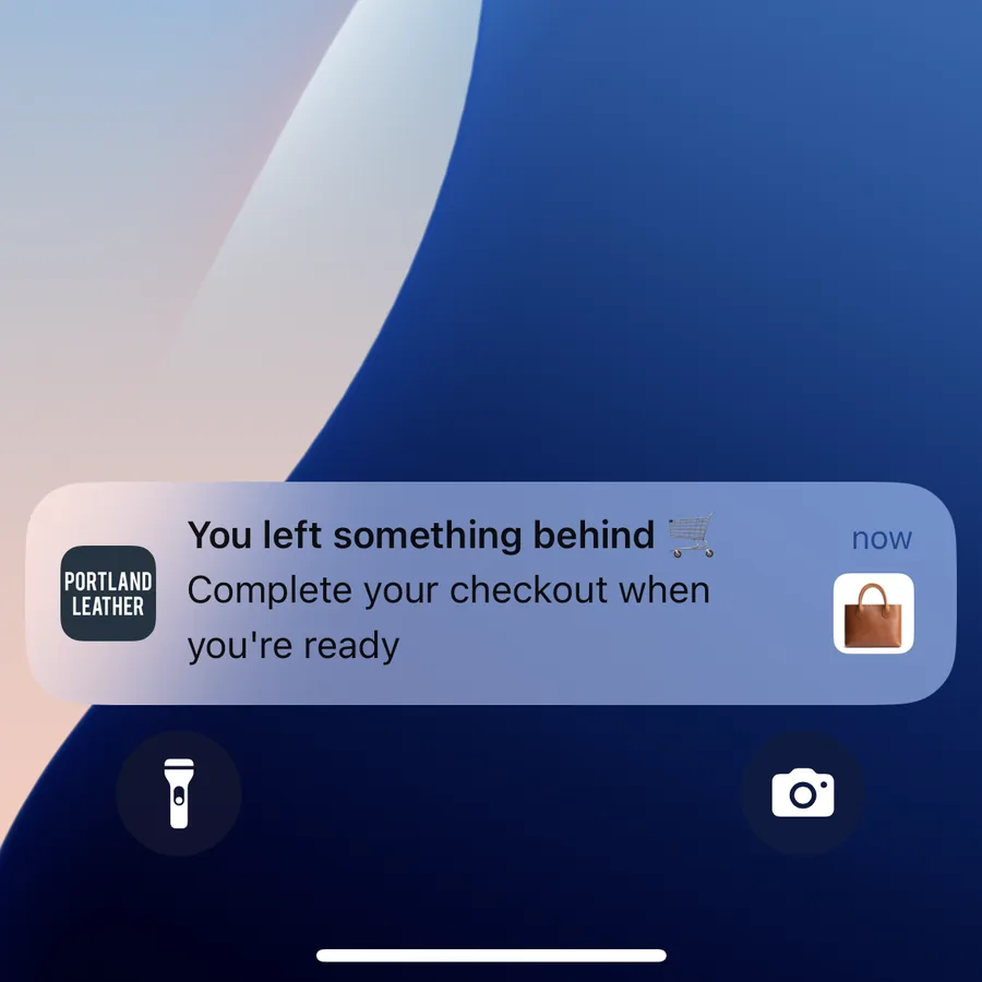 Portland Leather push notification: You left something behind. Complete your checkout when you're ready