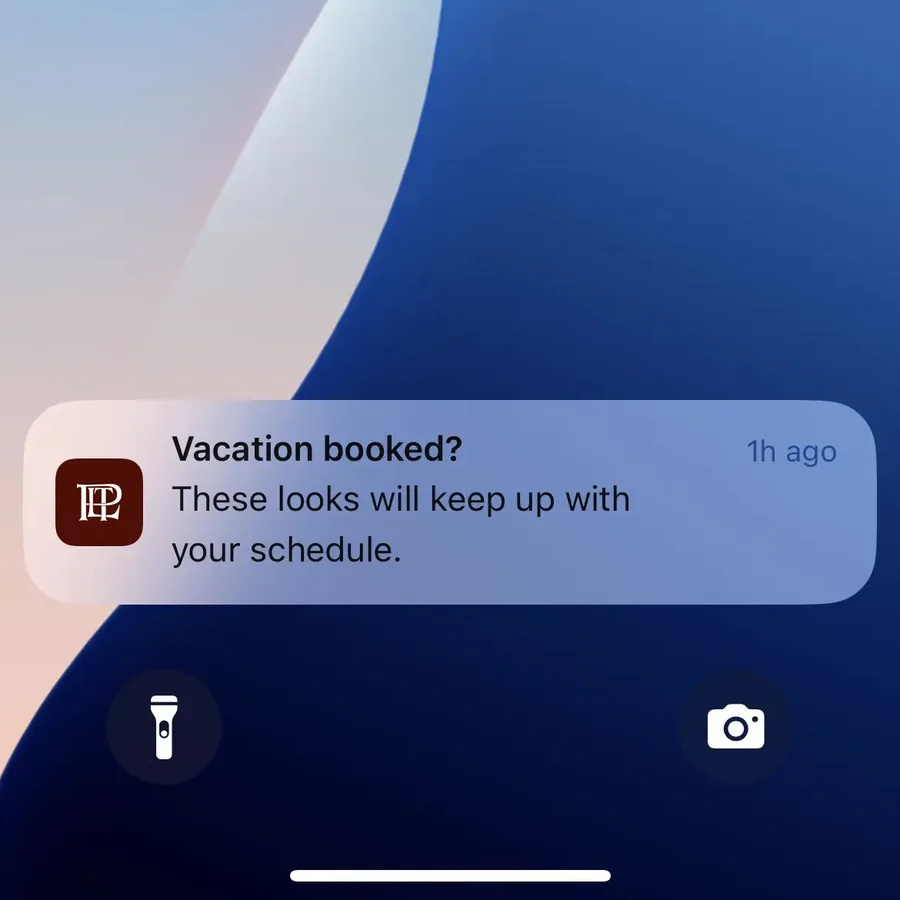 Pretty Little Thing push notification: Vacation booked?. These looks will keep up with your schedule.