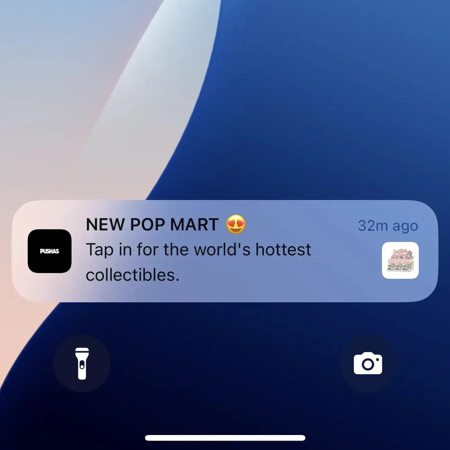 Pushas push notification: NEW POP MART. Tap in for the world's hottest collectibles.