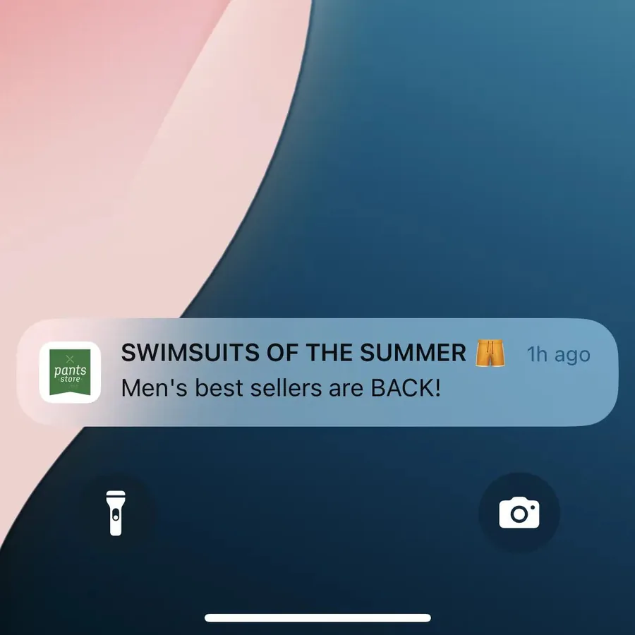 The Pants Store push notification: SWIMSUITS OF THE SUMMER. Men's best sellers are BACK!