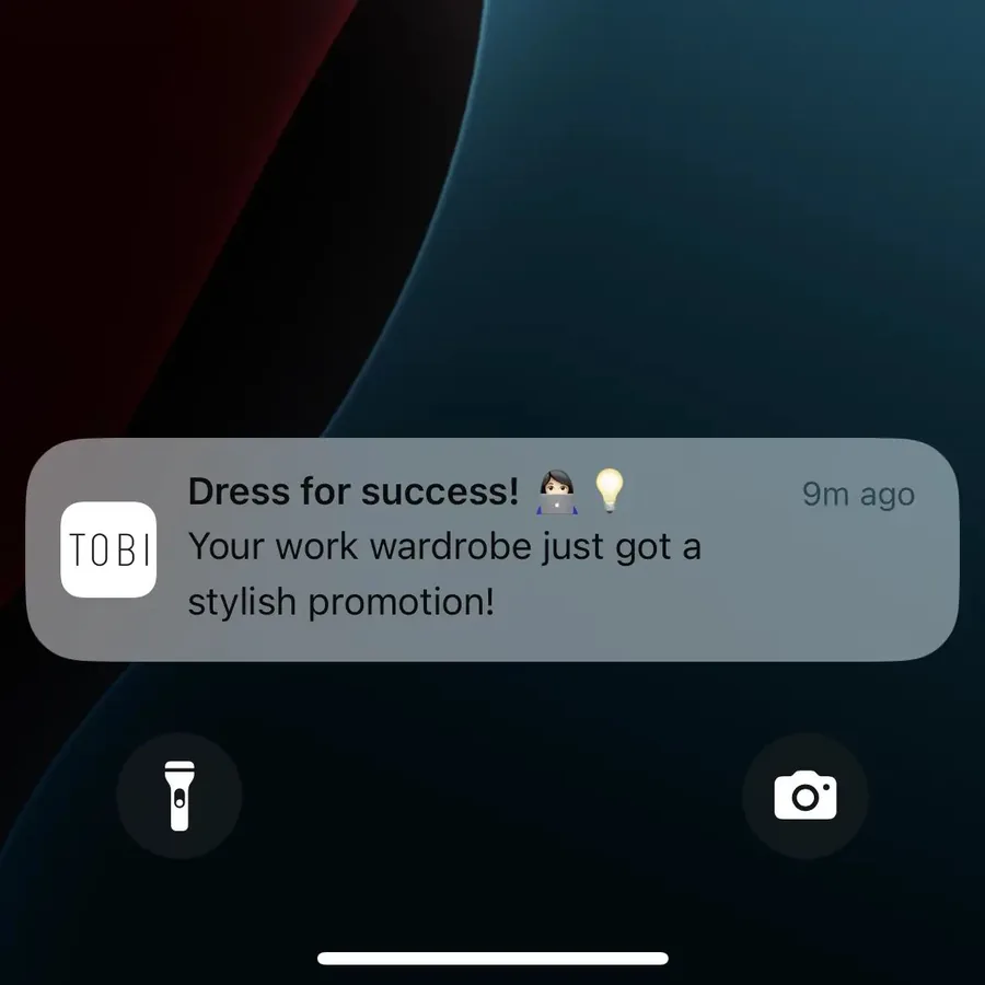 Tobi push notification: Dress for success!. Your work wardrobe just got a stylish promotion!