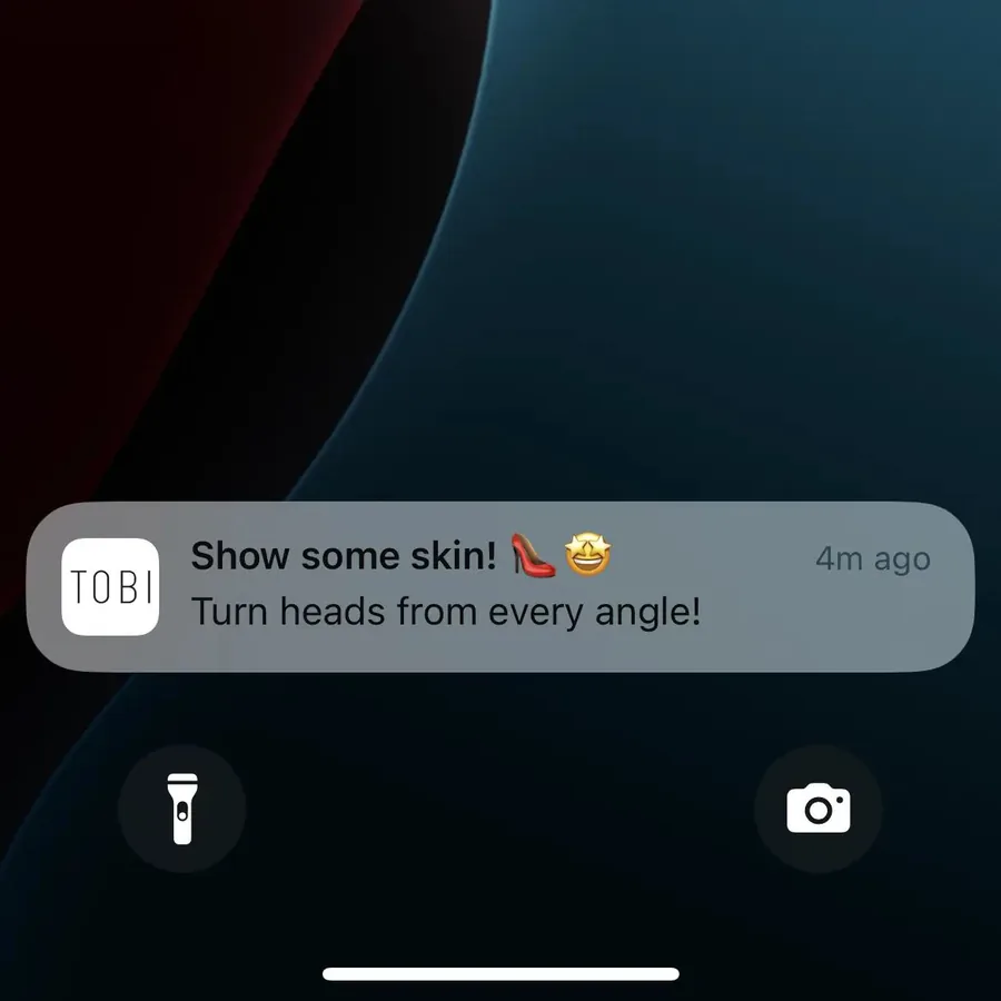 Tobi push notification: Show some skin! i. Turn heads from every angle!