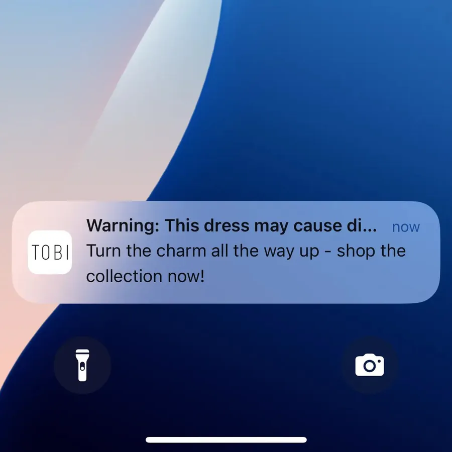 Tobi push notification: Warning: This dress may cause di... now. Turn the charm all the way up - shop the collection now!
