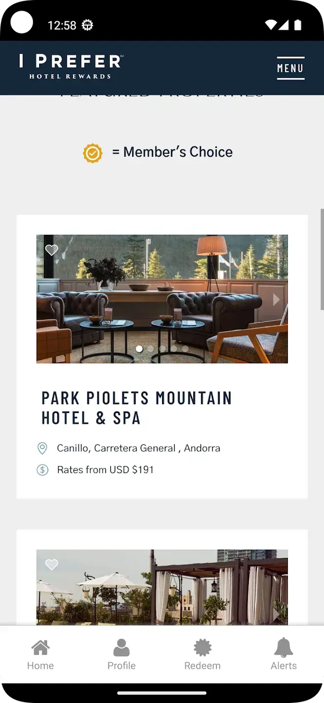 preferredhotels.com app screenshot
