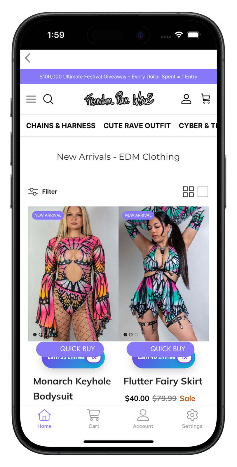 freedomravewear.com app screenshot