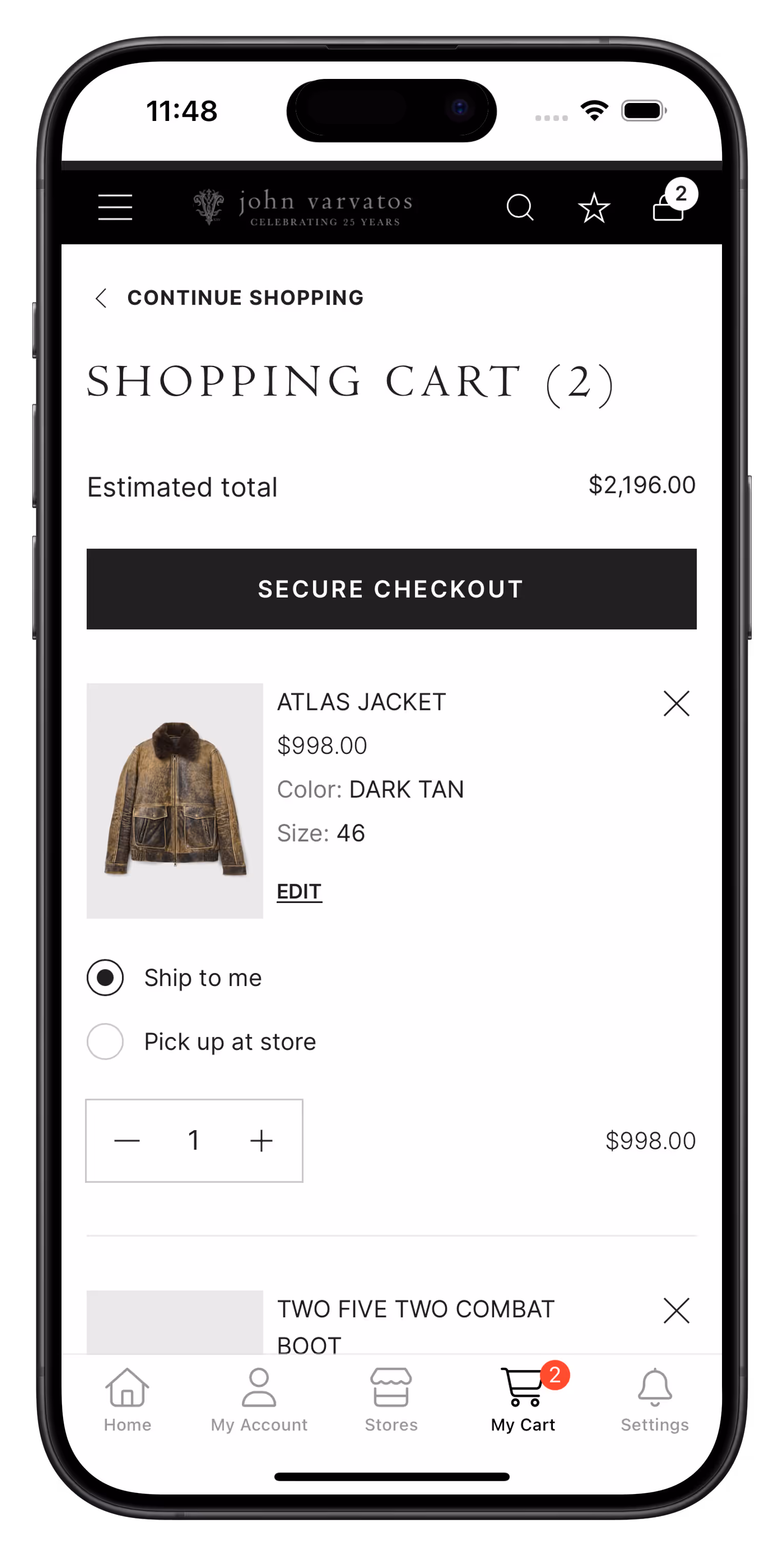 johnvarvatos.com app screenshot