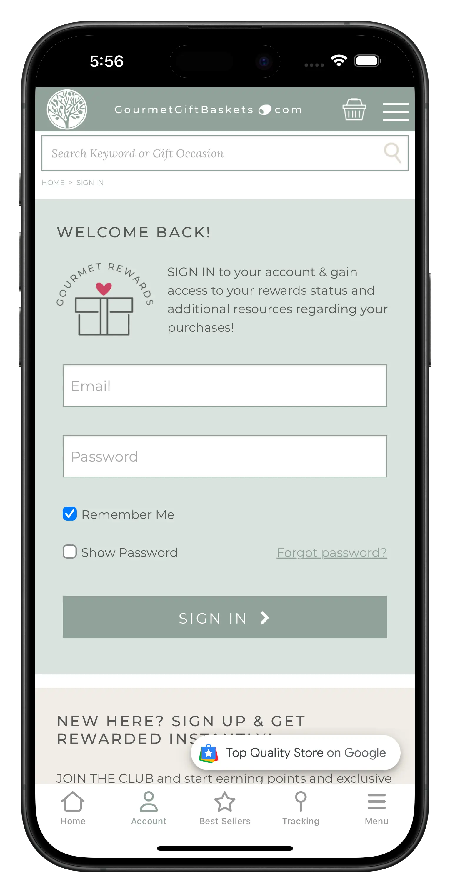 gourmetgiftbaskets.com app screenshot
