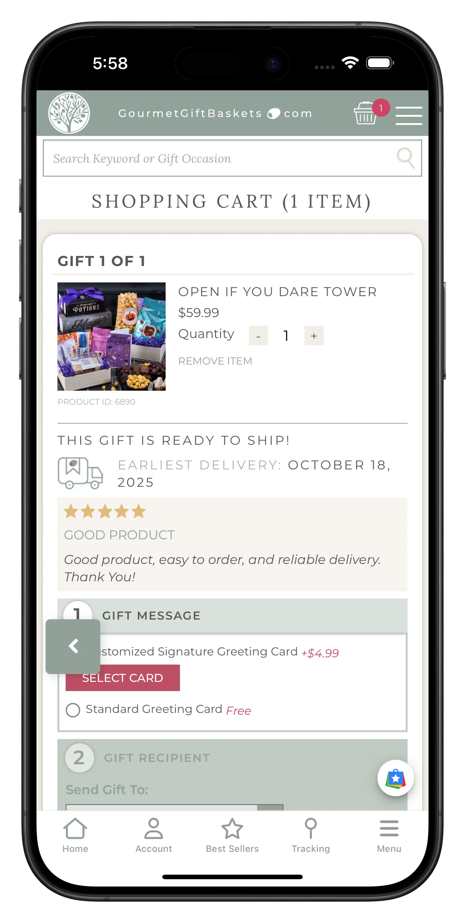gourmetgiftbaskets.com app screenshot