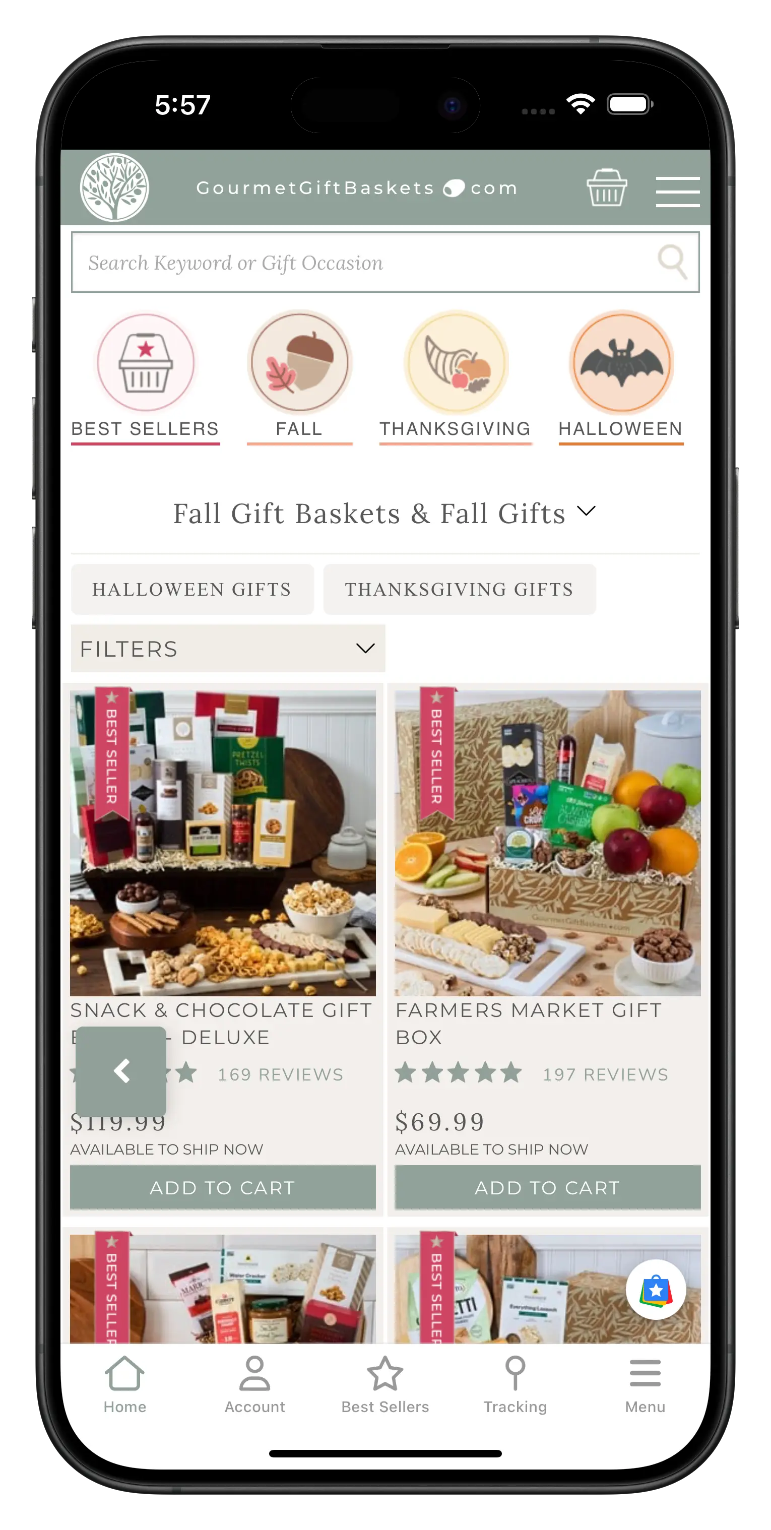 gourmetgiftbaskets.com app screenshot