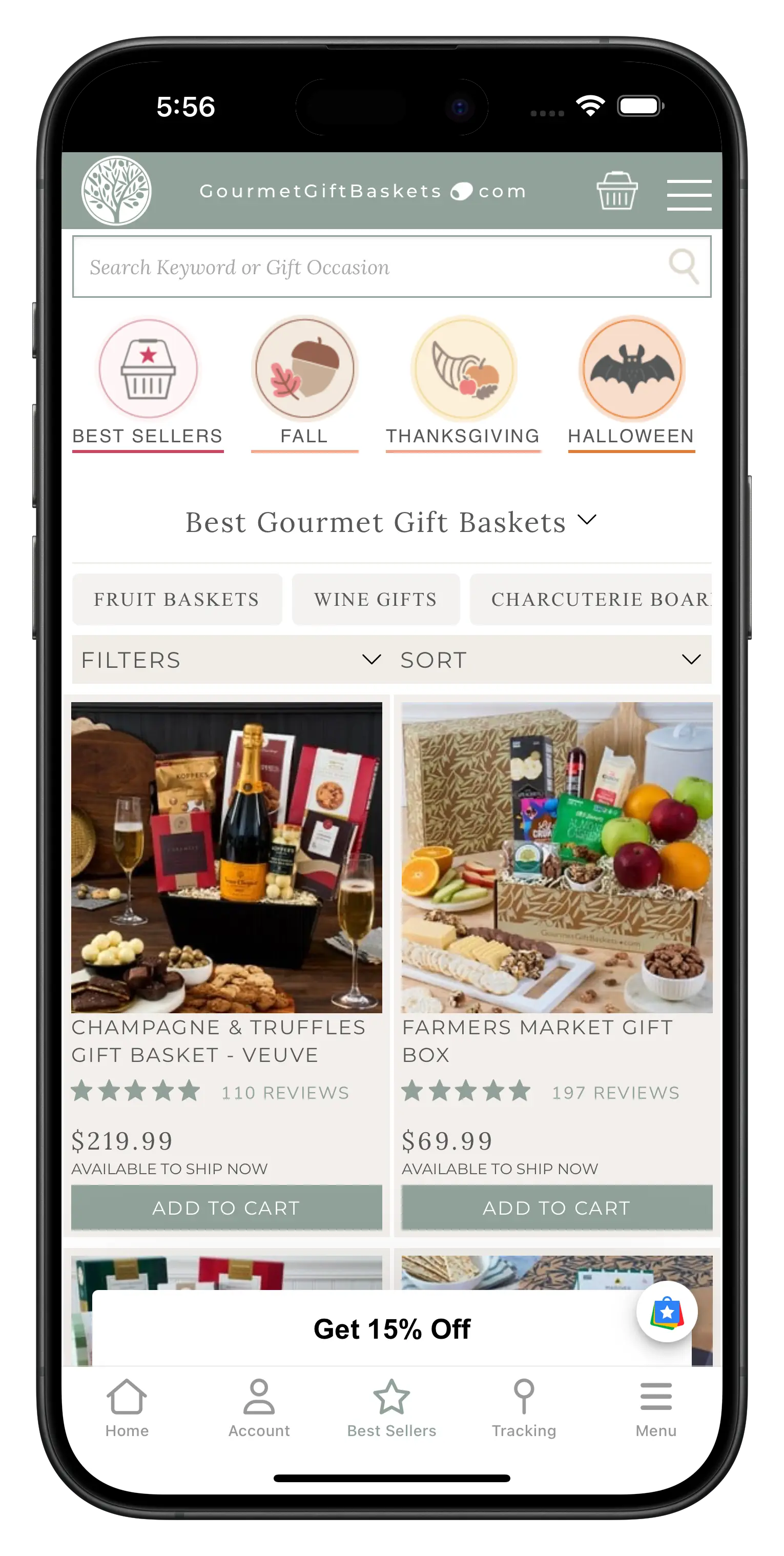 gourmetgiftbaskets.com app screenshot