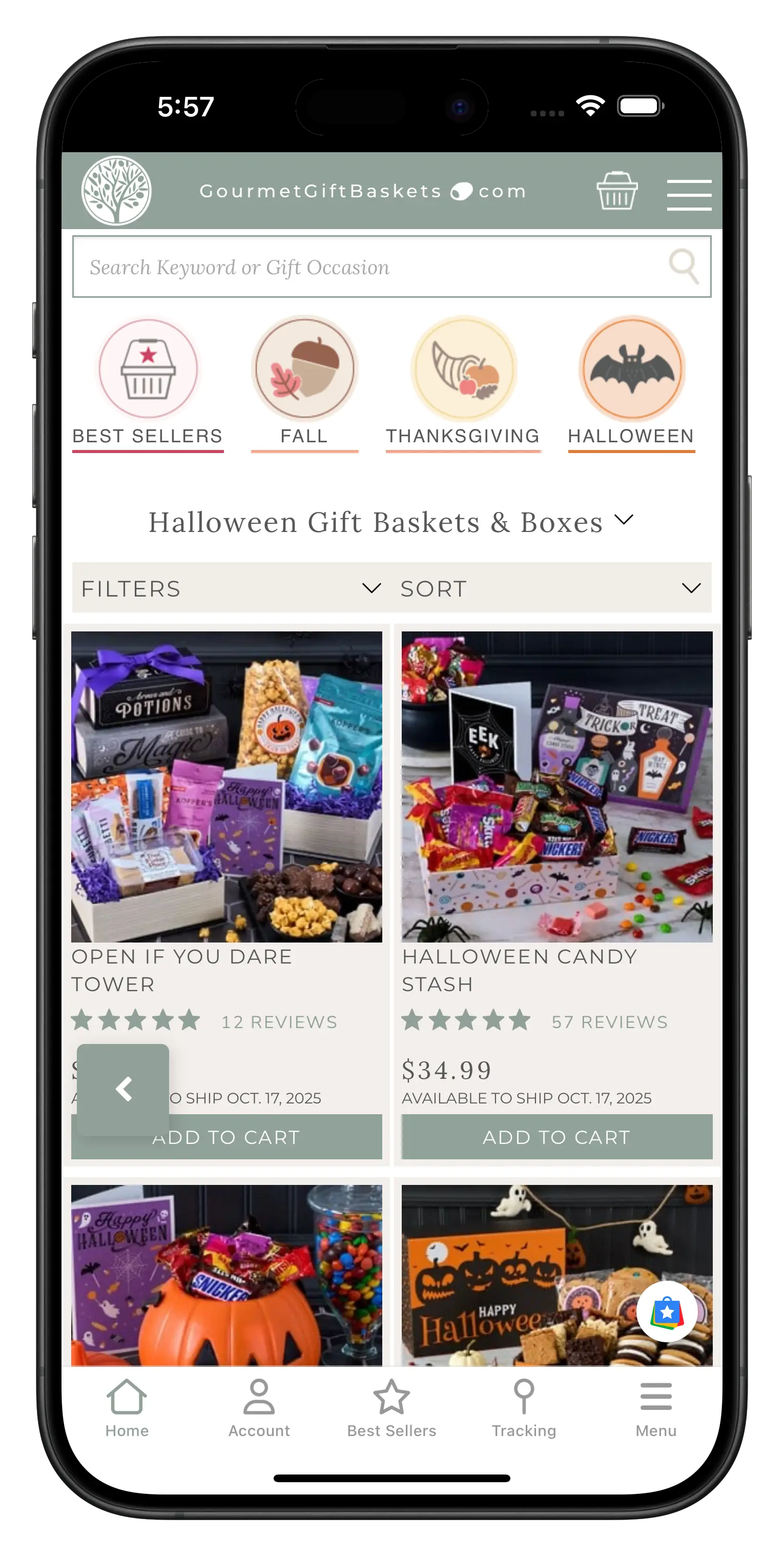 gourmetgiftbaskets.com app screenshot