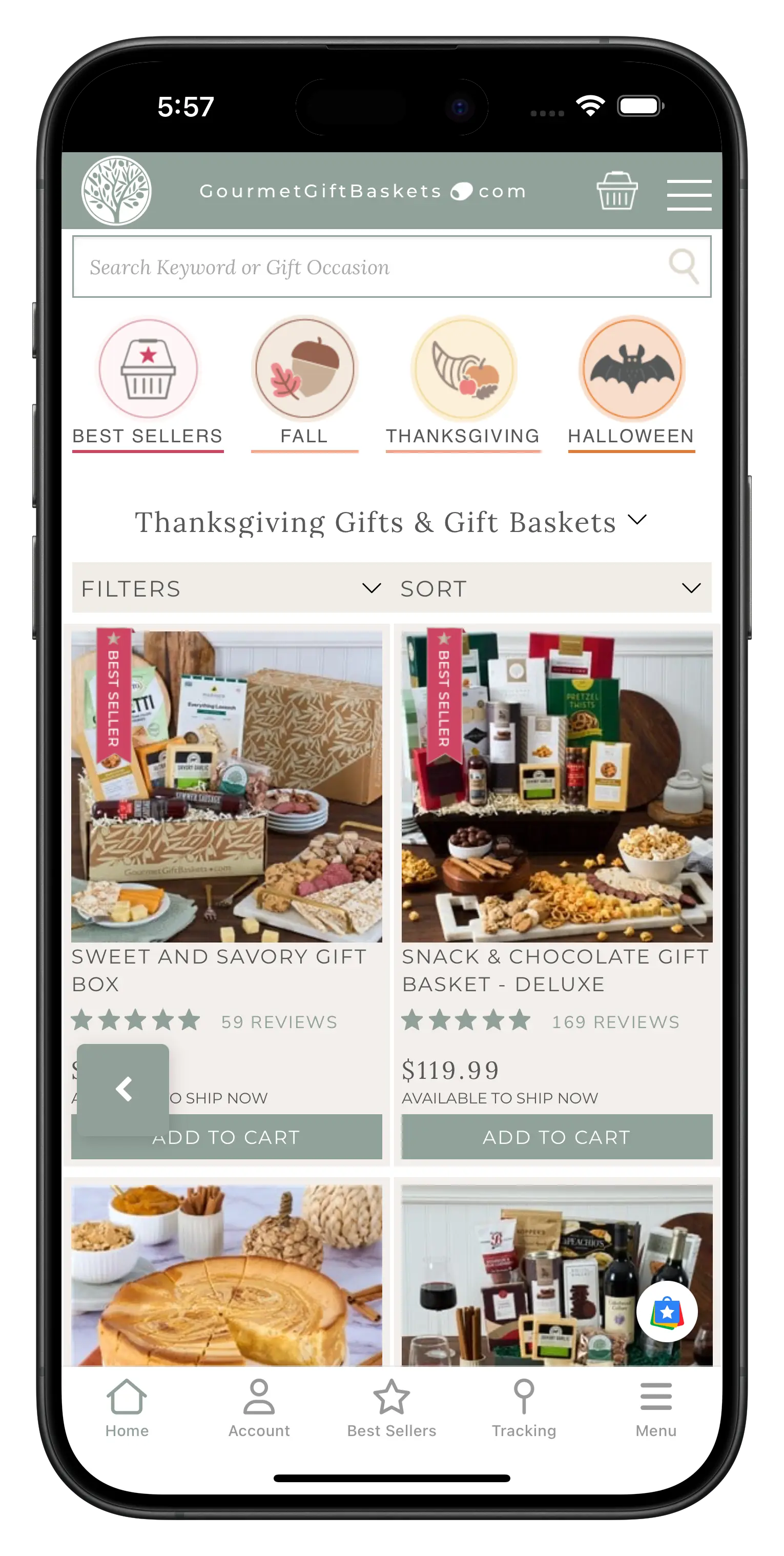 gourmetgiftbaskets.com app screenshot