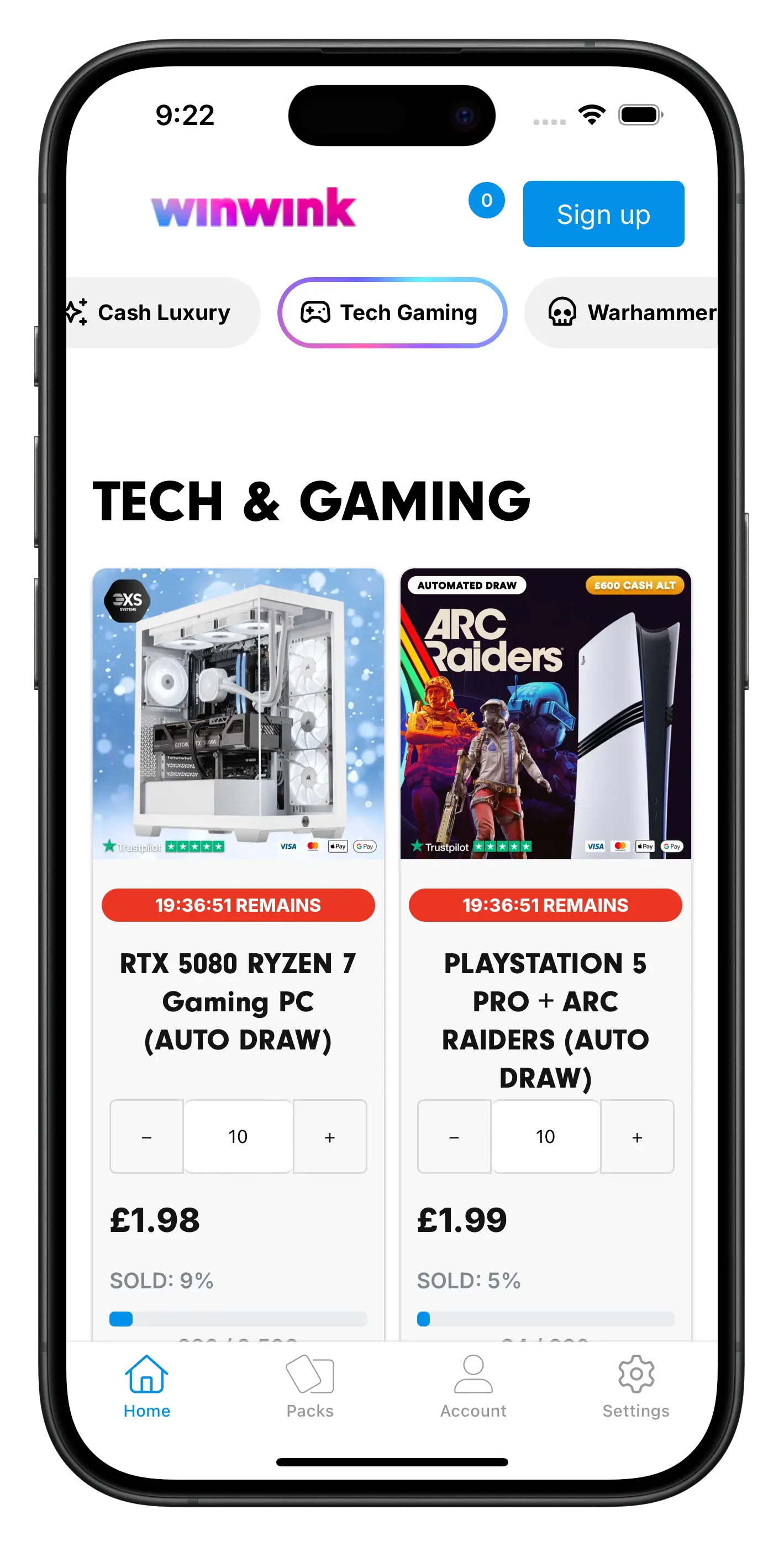 winwink.co.uk app screenshot