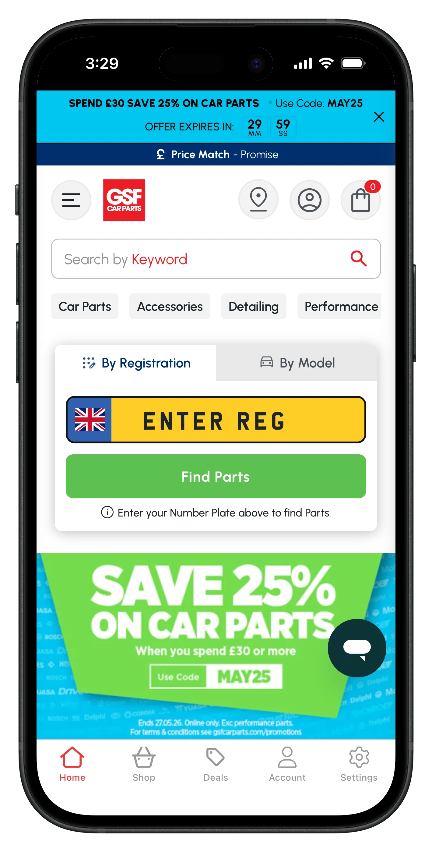 gsfcarparts.com app screenshot