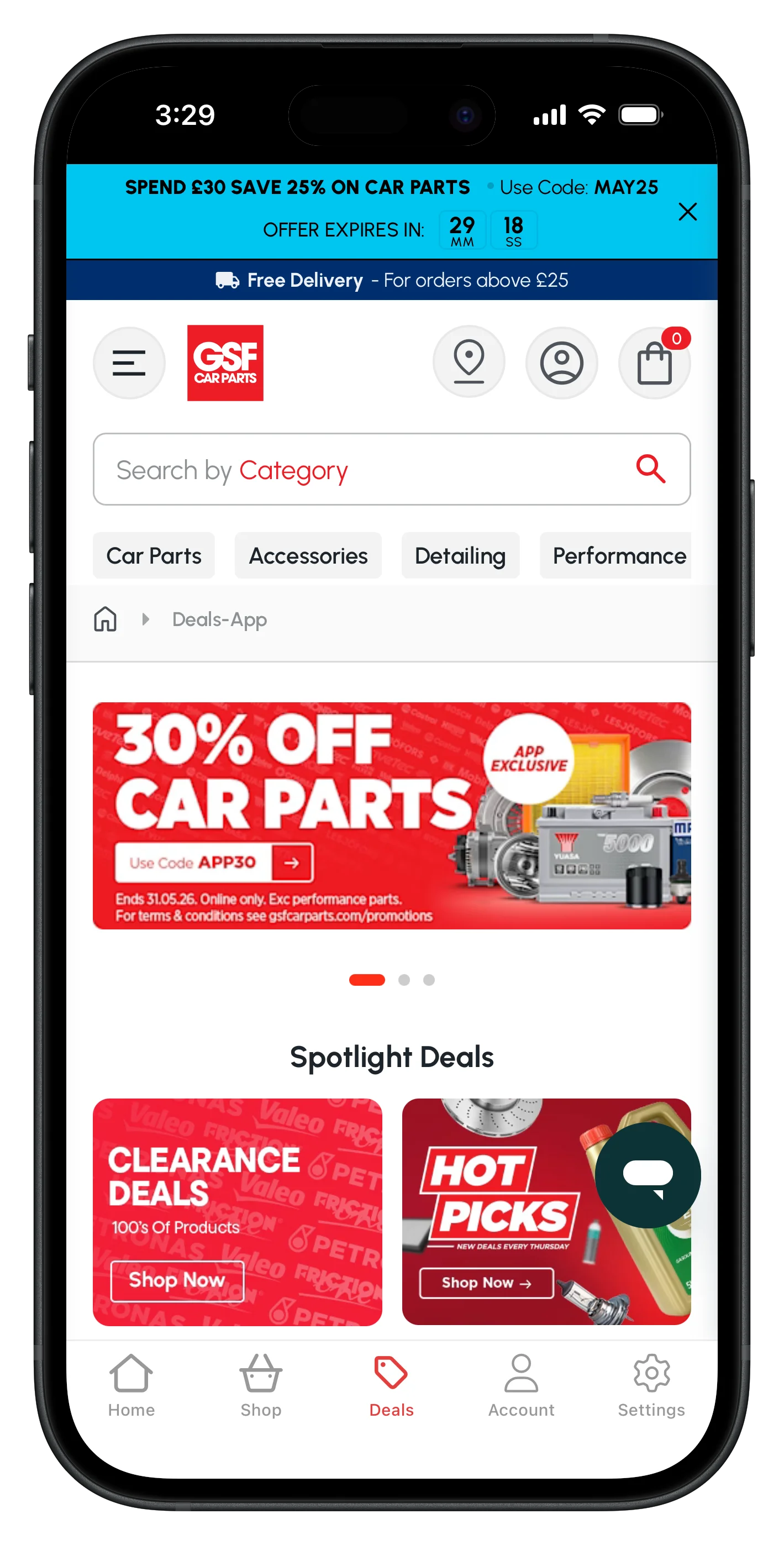 gsfcarparts.com app screenshot