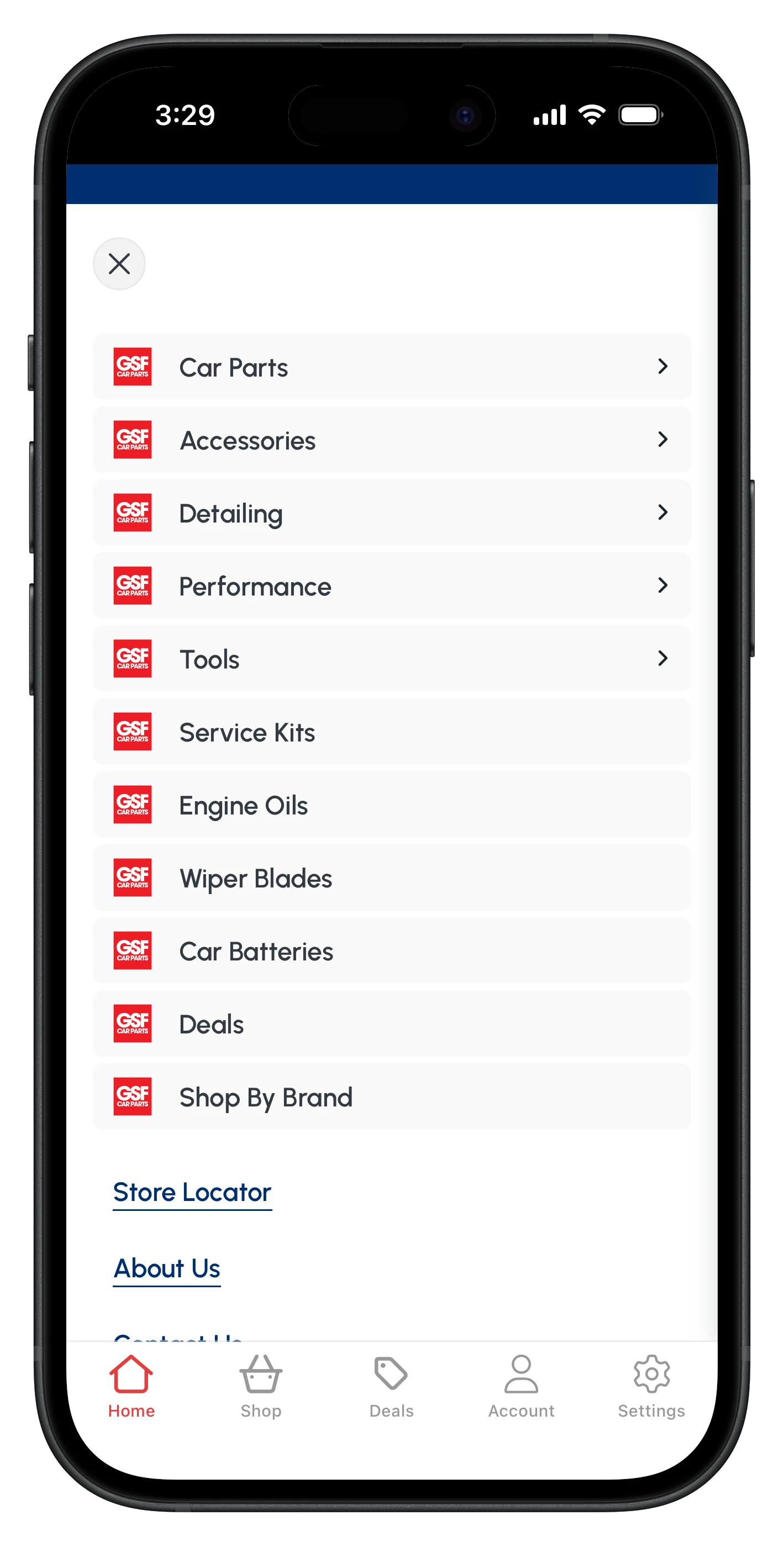 gsfcarparts.com app screenshot