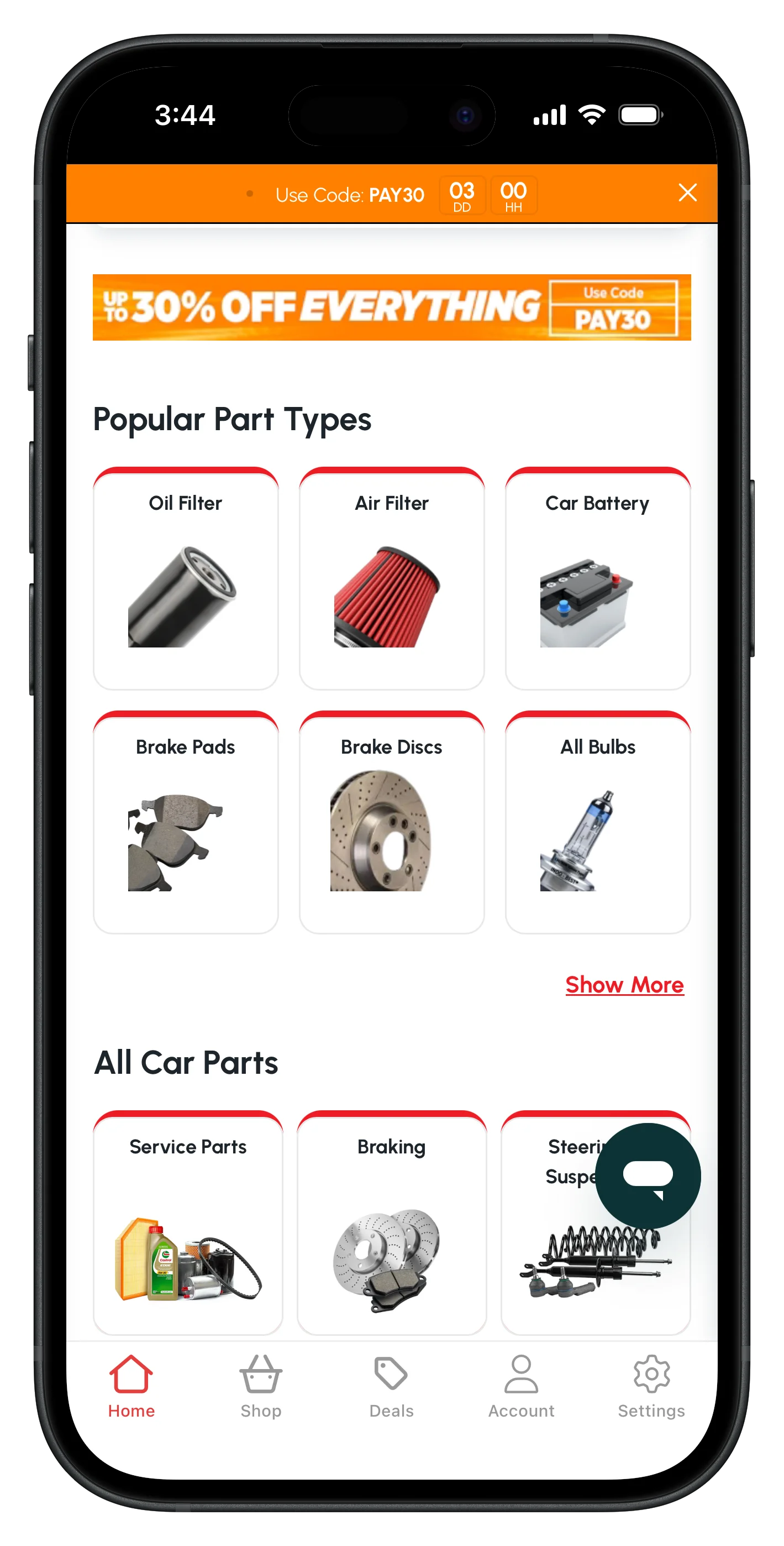 gsfcarparts.com app screenshot