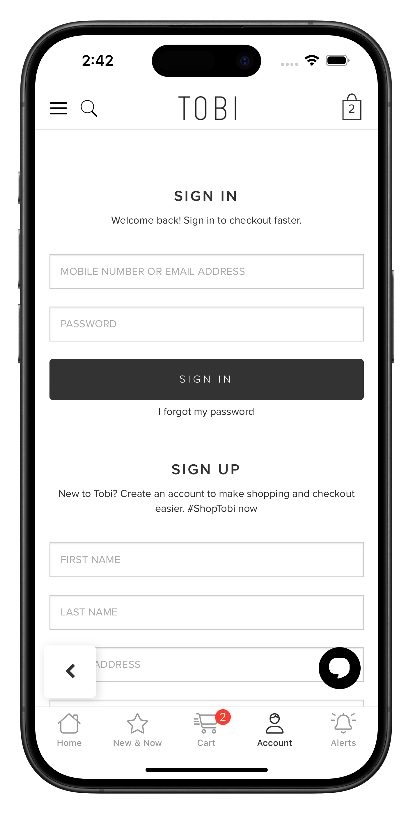 tobi.com app screenshot
