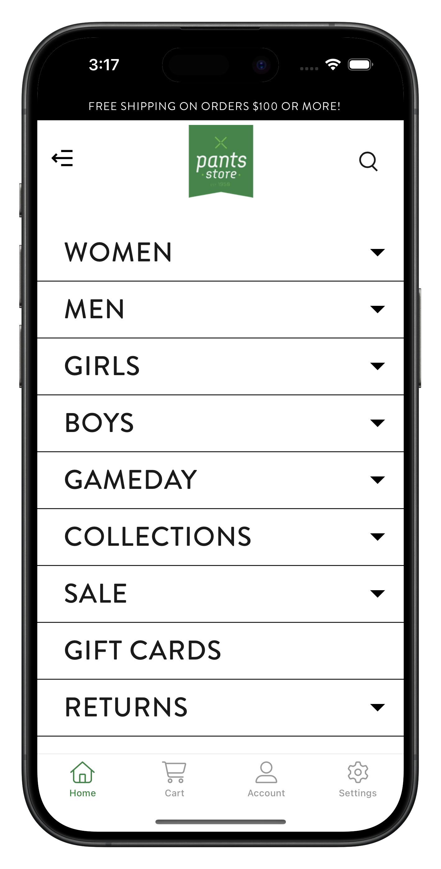 pantsstore.com app screenshot