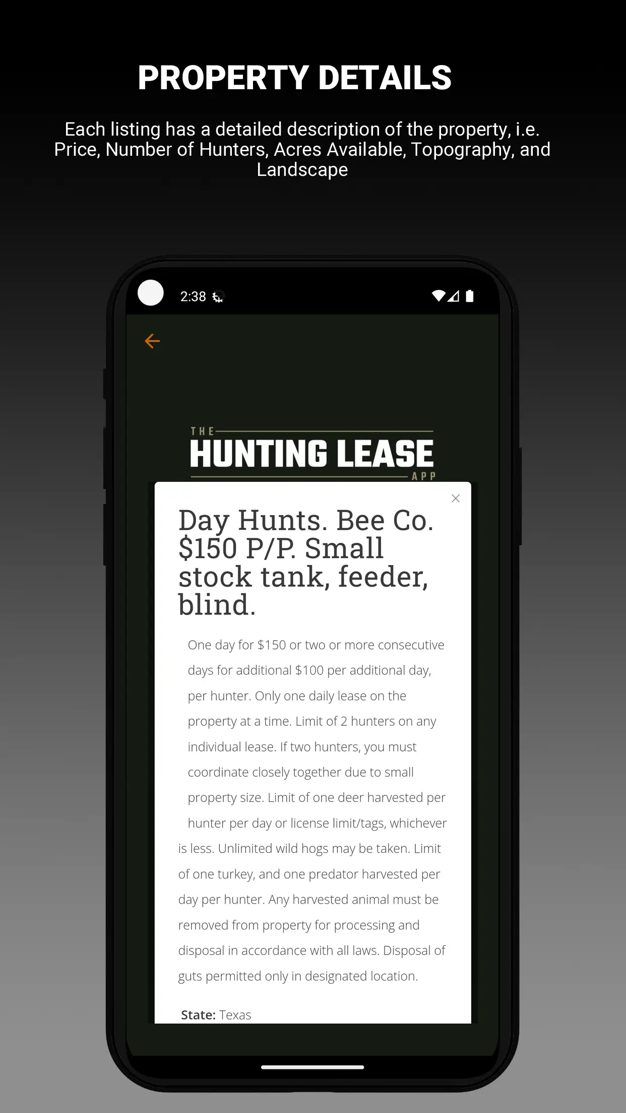 huntingleaseapp.com app screenshot