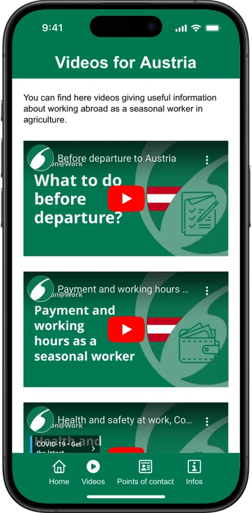 Season@Work's app, with videos on seasonal workers' rights