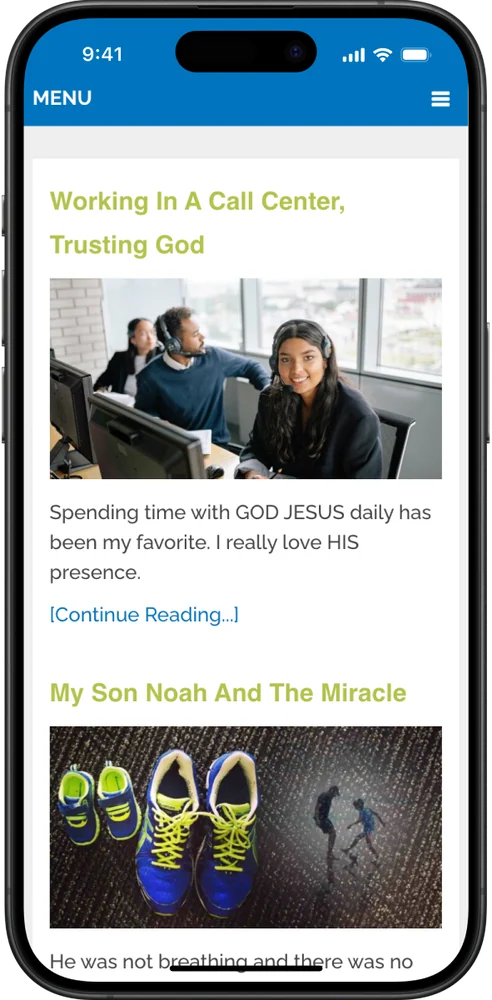 Testimony Share's app, with stories from its community