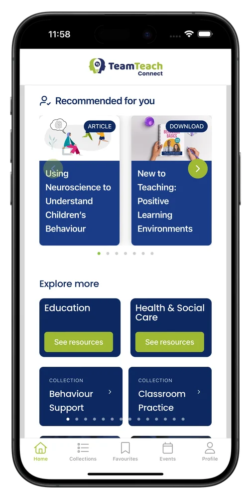 Team Teach's app, with training collections for educators
