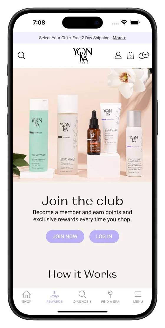 Yon-Ka Paris's app, inviting shoppers to join its rewards club